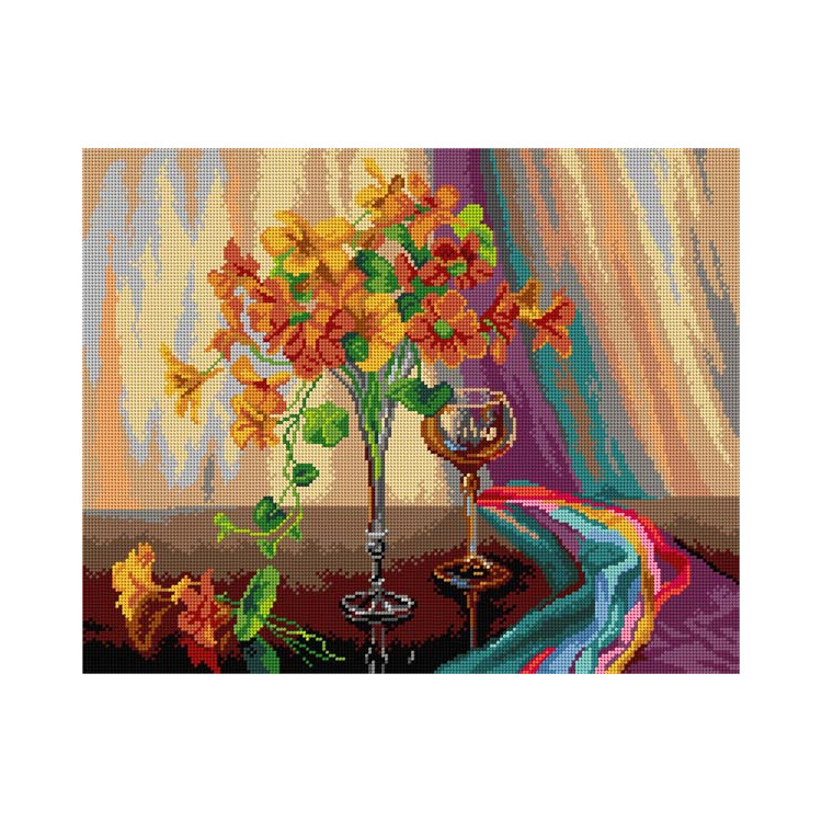 Printed Gobelin after Friedrich Meyer Rubritius - Still Life with Flowers and Glass of Wine SA3596