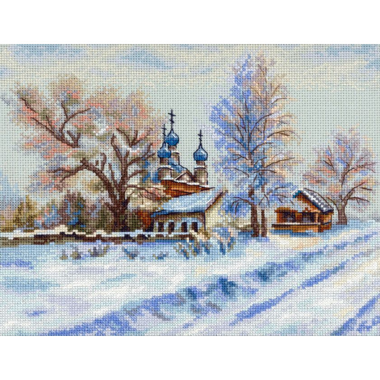 Kryželių siuvinėjimo rinkinys "Kaimo šventykla" 22x27 cm SNV-914