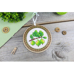 Вышивка крестом на деревянной основе "Миниатюра. Деревенские ягоды. Крыжовник" 10x10 см SO-130