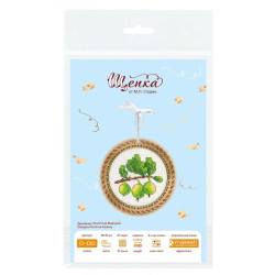 Вышивка крестом на деревянной основе "Миниатюра. Деревенские ягоды. Крыжовник" 10x10 см SO-130