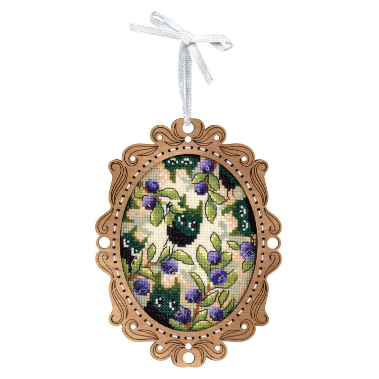 Вышивка крестом на деревянной основе "Миниатюра. Черничный лес" 14x10 см SO-143