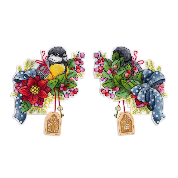 Набор для вышивания крестом "Праздничная синичка" 14x13 см SR-1132