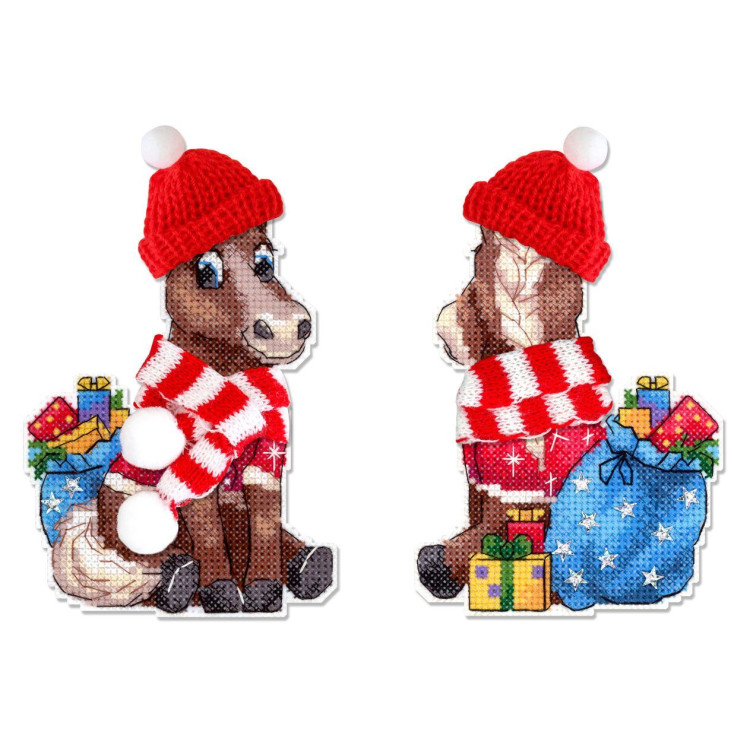 Набор для вышивания крестиком "Лошадь в шапке" 13x9 см SR-1327