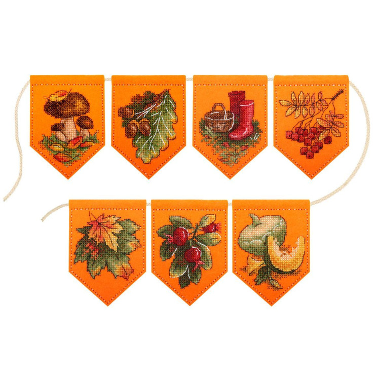 Kreuzstich-Set "Herbstgirlande orange (7 Flaggen)" 10x7 cm ST-1002
