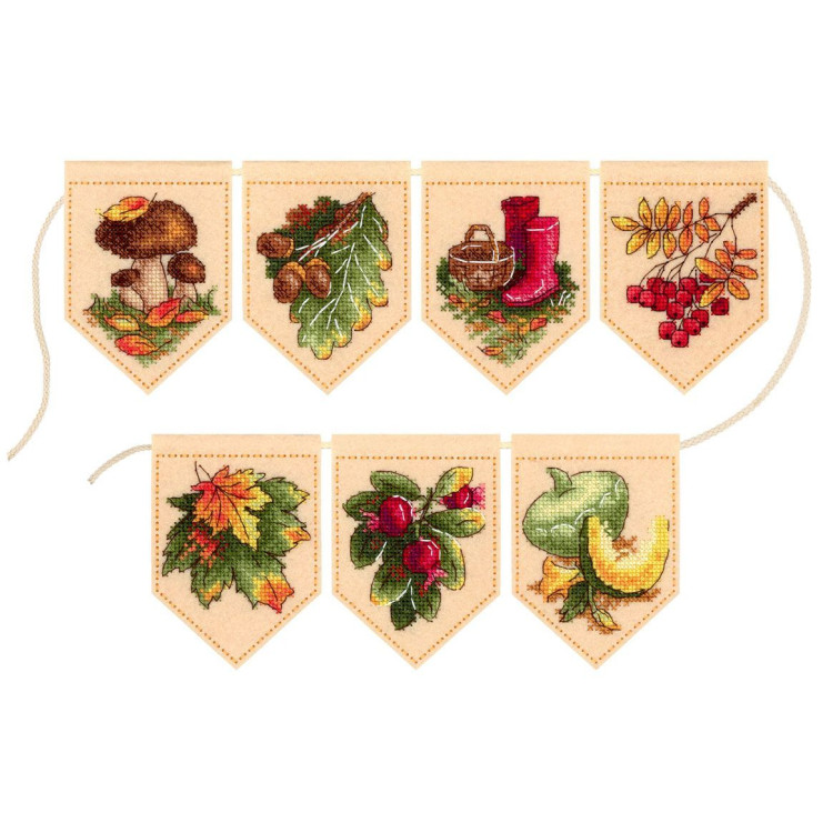 Kreuzstich-Set "Herbstgirlande beige (7 Flaggen)" 10x7 cm ST-1096