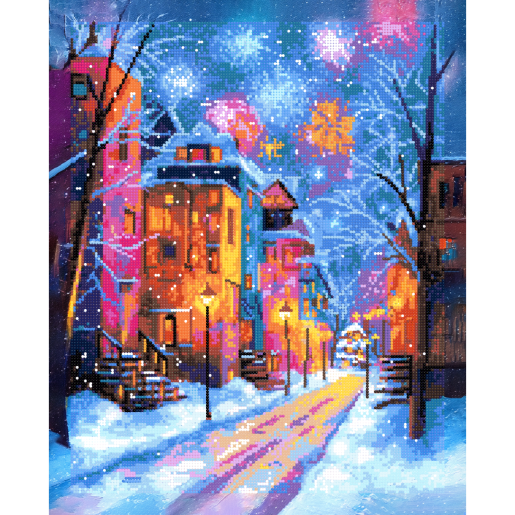 (Nutrauktas) Deimantinės tapybos rinkinys su porėmiu "Žiemos miestas" 40x50 cm DP430