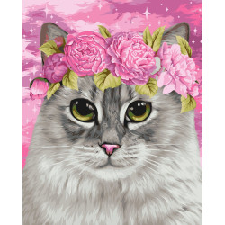Wizardi Painting by Numbers Kit Cat and Peonies 40x50 cm H113