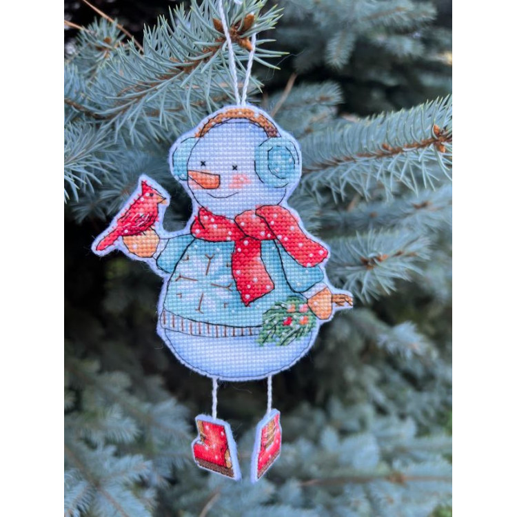 Набор для вышивания крестиком "Снеговик с птичкой" 10,5 х 14 см SANS-80