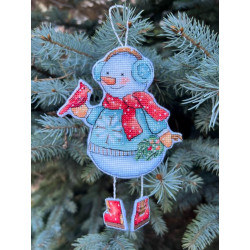 Набор для вышивания крестиком "Снеговик с птичкой" 10,5 х 14 см SANS-80