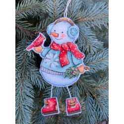 Набор для вышивания крестиком "Снеговик с птичкой" 10,5 х 14 см SANS-80