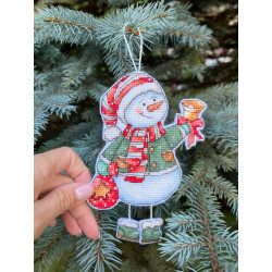 Набор для вышивания крестиком "Снеговик с колокольчиком" 10,5 х 14 см SANS-79
