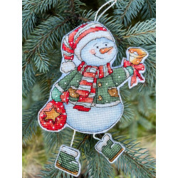 Набор для вышивания крестиком "Снеговик с колокольчиком" 10,5 х 14 см SANS-79