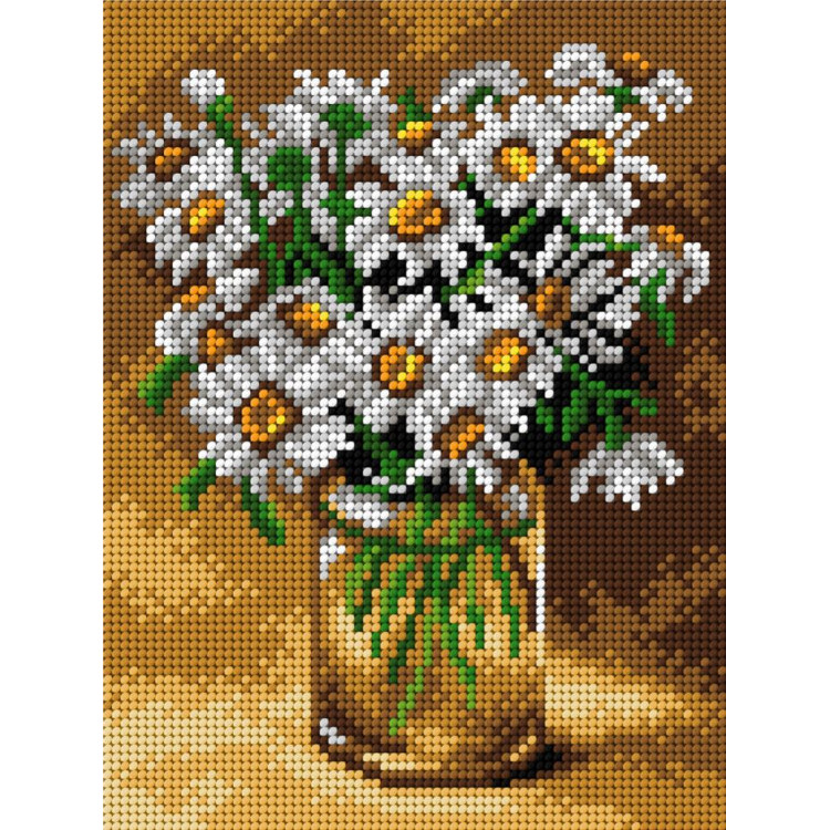 Kreuzstich-Set "Weiße Blumen" 16,5x22 cm SAM2896