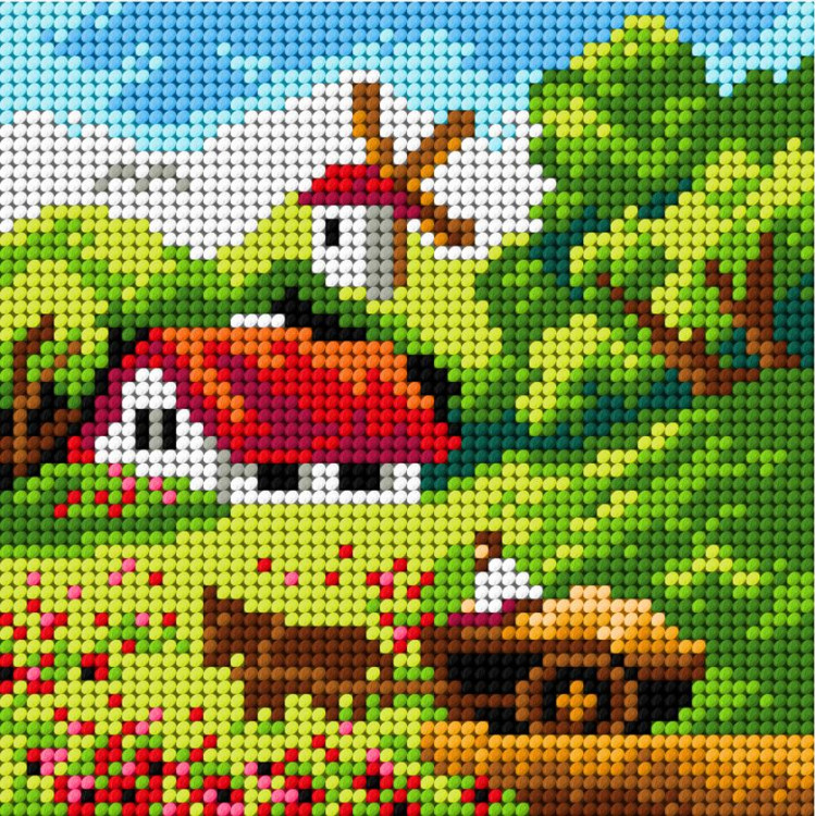 Kreuzstichset „Landschaft mit Windmühle“ 13,5x13,5 SAM2743