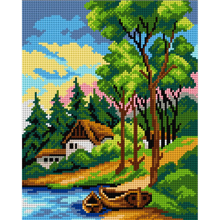 Kreuzstich-Set "Landschaft mit Boot" 22x27,5 cm SAM2534