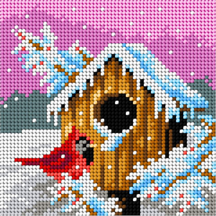 Kreuzstich-Set "Vogelhaus - Winter" 13,5x13,5 cm SAM2308