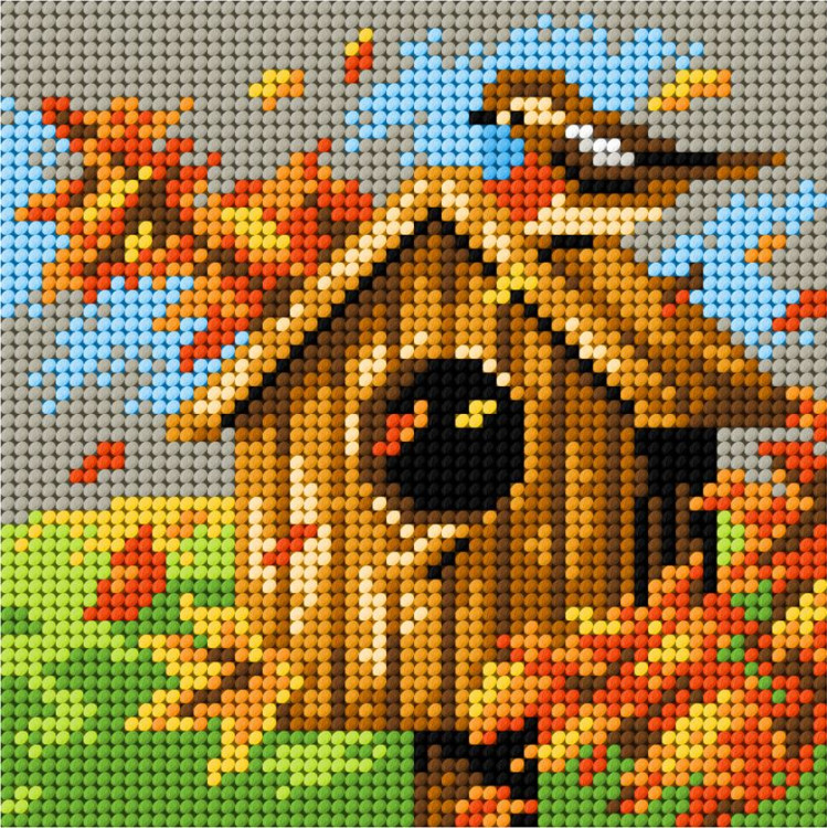 Kreuzstich-Set "Vogelhaus - Herbst" 13,5x13,5 cm SAM2307