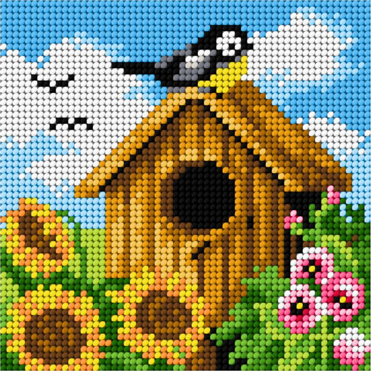 Kreuzstich-Set "Vogelhaus - Sommer" 13,5x13,5 cm SAM2306