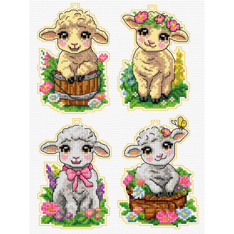 Набор для счетной вышивки крестом на пластиковой канве. "Овечки" набор из 4 шт. SA8722