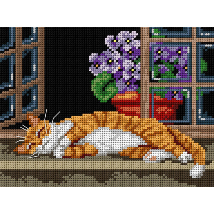 Printed Gobelin "A Cat on the Window Sill" 18x24 cm SA3624