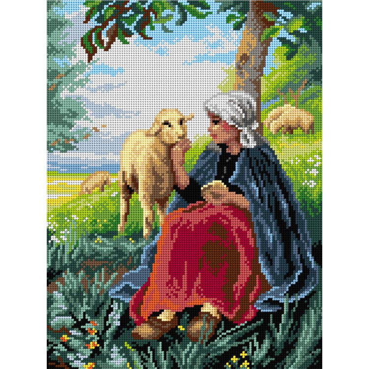 Printed Gobelin "after Georges Francois Paul Laugee - Shepherdess and Sheep" 30x40 cm SA3620
