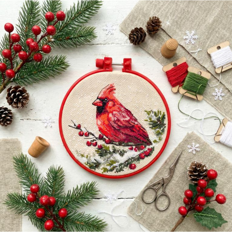 Cross stitch kit "Winter Cardinal" 15 х 15 cm AAHM-096