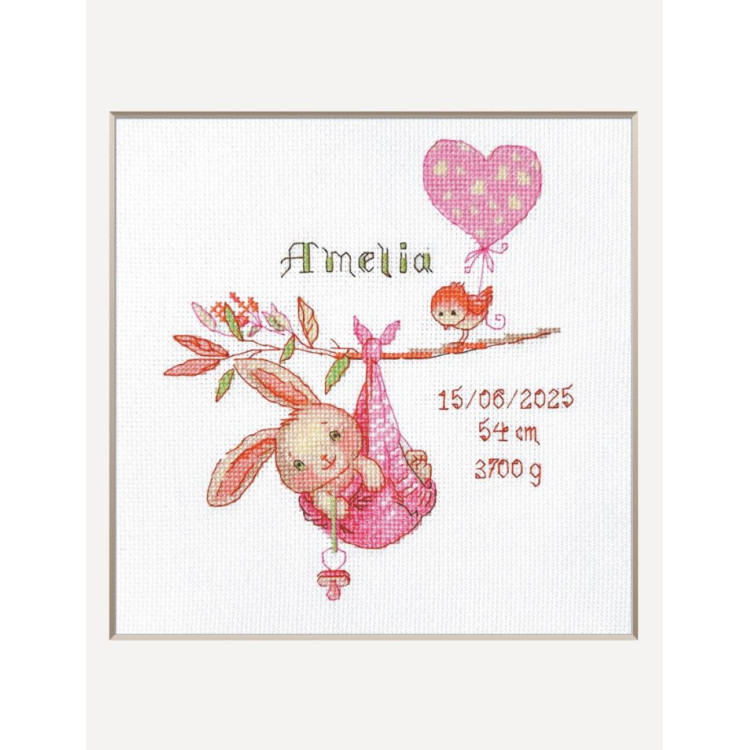 Cross Stitch Kit "Girl Birth Sampler" 20x20 cm SRA1029