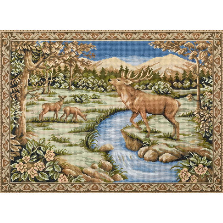 Ristinuke komplektas "Gobelenas su elniu" 62x45 cm PO-7489