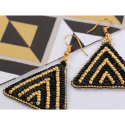 Mini Bead embroidery kit KLART "Triangular earrings with gold ornamentation" 3.5 x 4 cm KL10-510