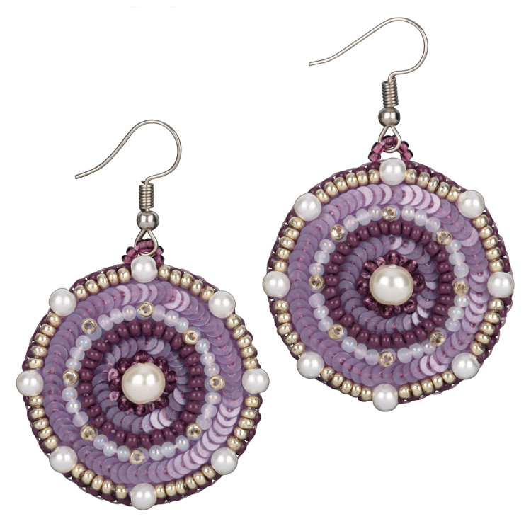 Mini-Perlenstickset KLART "Runde Ohrringe mit violettem Design." 3.5 x 4 cm KL10-502