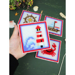 Cross stitch kit "The sea is calling. Set of 4." 10.6x10.6 cm SN-004