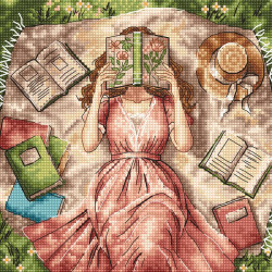 Cross stitch kit  "Books, flowers and dreams" 15.88 x 15.88 cm AVA-P114