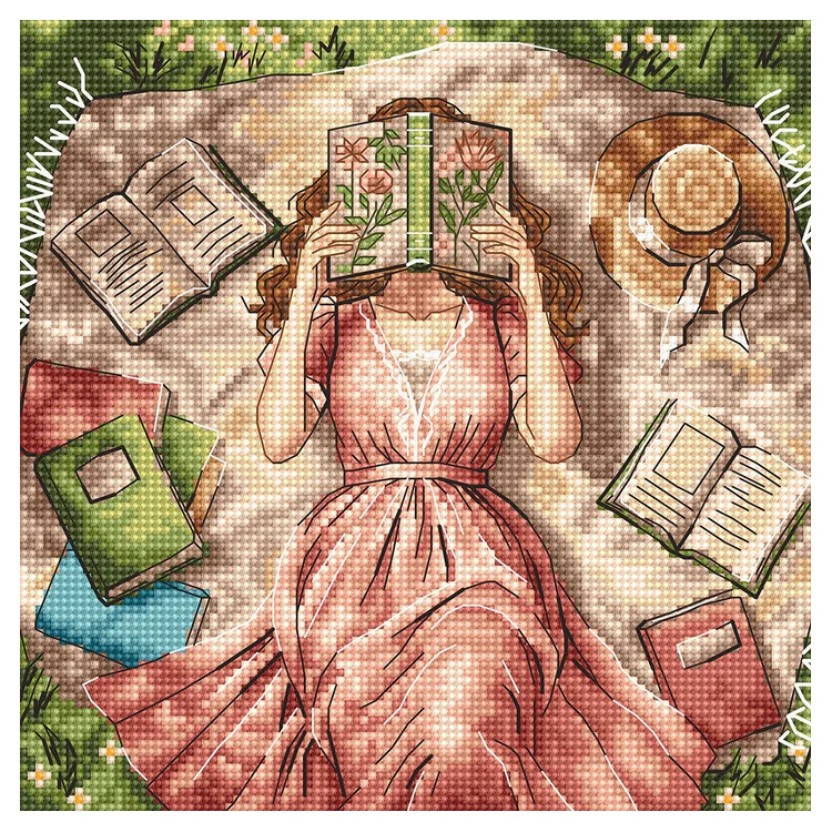 Cross stitch kit  "Books, flowers and dreams" 15.88 x 15.88 cm AVA-P114