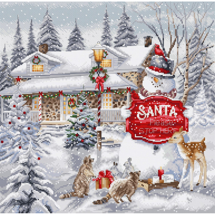 Cross stitch kit "Please stop here" 31 x 31 cm SLETIL9977