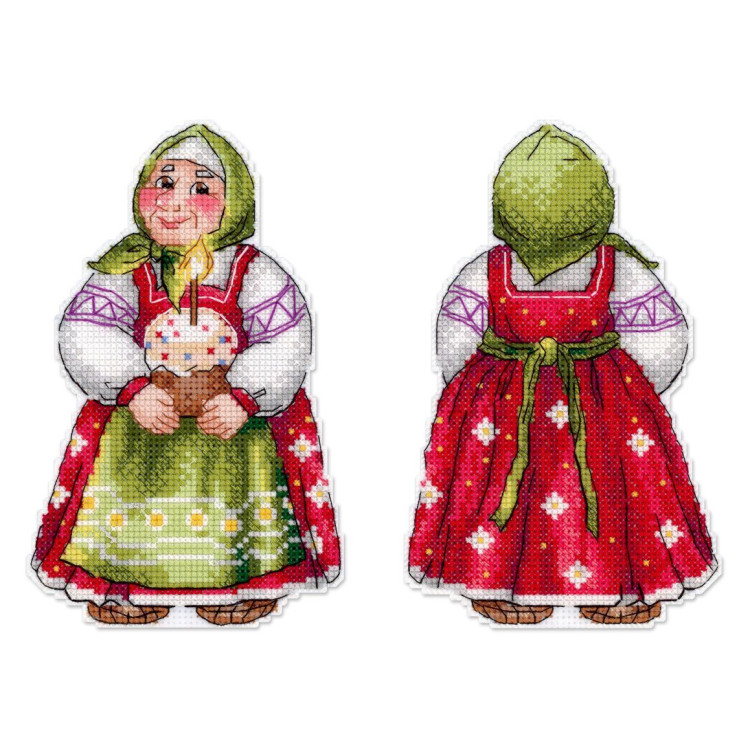 Набор для вышивания крестиком "Бабушка с пасхальным куличом" 16*10 см SR-1354