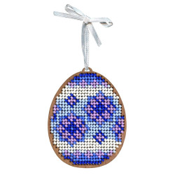 Cross-stich on wooden base"Lilac patterns. Egg" 8*6 cm SO-187