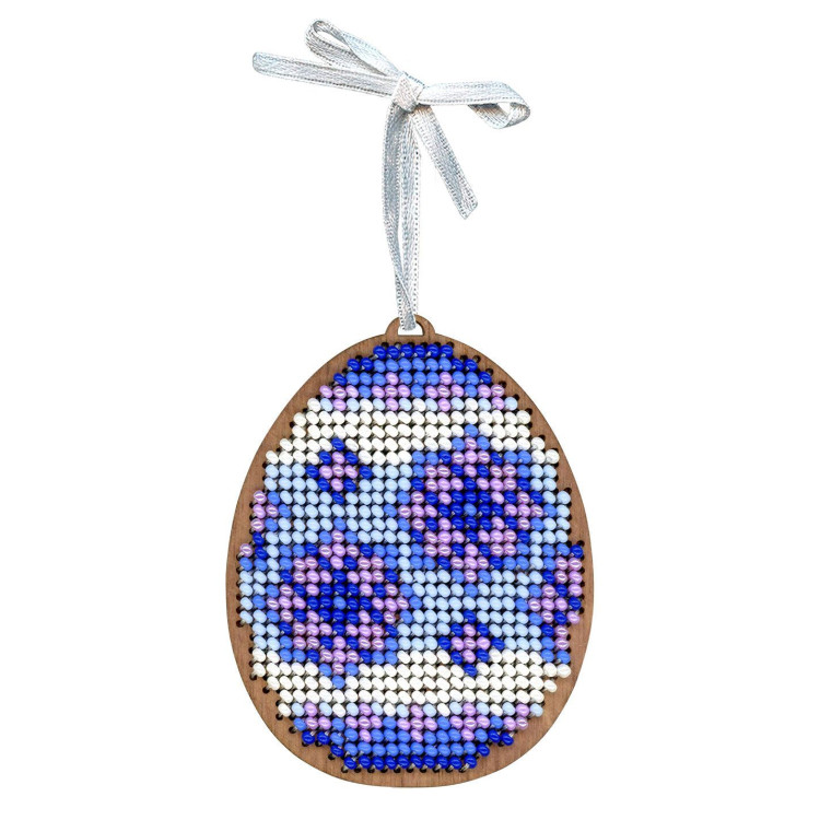 Вышивка крестом на деревянной основе "Сиреневые узоры. Яйцо" 8*6 см SO-187