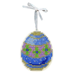 Cross-stich on wooden base"Blue and gold egg" 8*6 cm SO-185