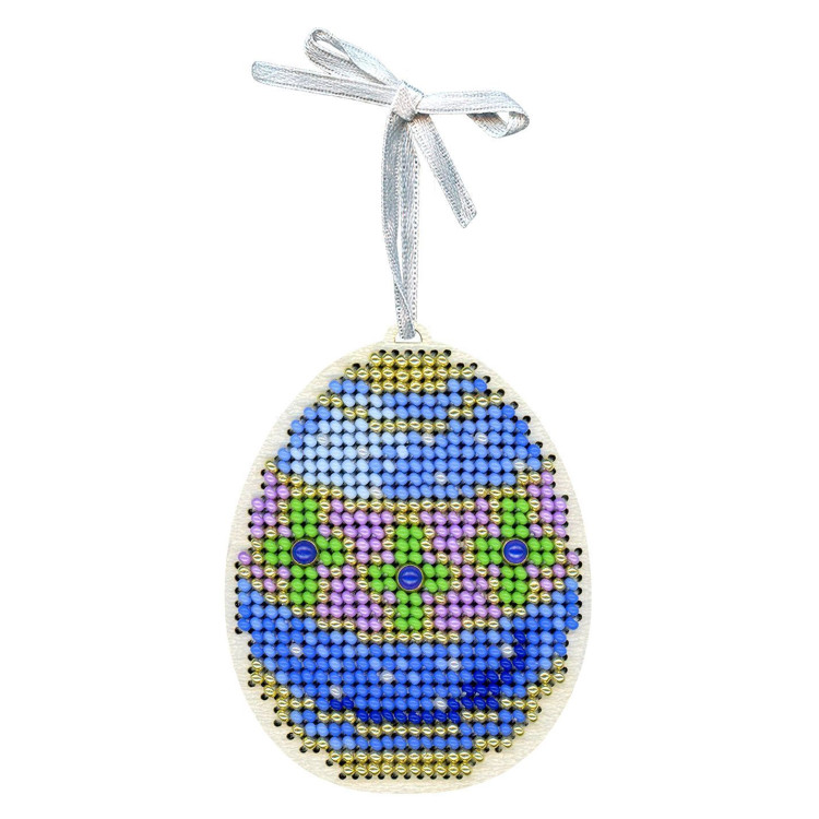 Cross-stich on wooden base"Blue and gold egg" 8*6 cm SO-185