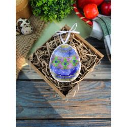 Cross-stich on wooden base"Blue and gold egg" 8*6 cm SO-185