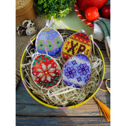 Cross-stich on wooden base"Blue and gold egg" 8*6 cm SO-185