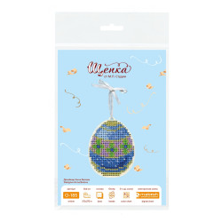 Cross-stich on wooden base"Blue and gold egg" 8*6 cm SO-185