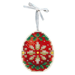 Cross-stich on wooden base"Red and gold egg" 8*6 cm SO-184