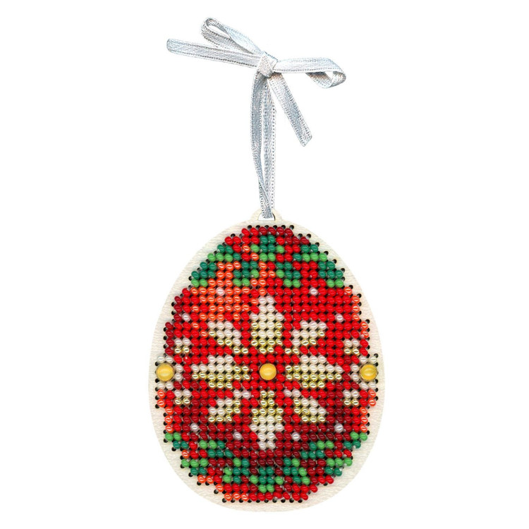 Вышивка крестом на деревянной основе "Красное и золотое яйцо" 8*6 см SO-184