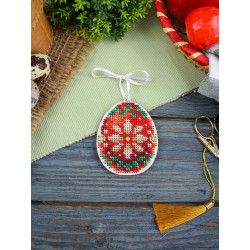 Cross-stich on wooden base"Red and gold egg" 8*6 cm SO-184