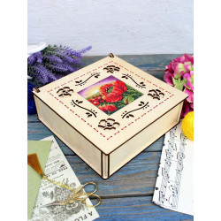 Cross-stich on wooden base "Box. Poppies" 7*20*20 cm SO-164