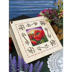 Cross-stich on wooden base "Box. Poppies" 7*20*20 cm SO-164