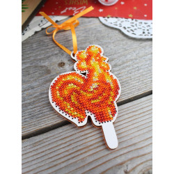 Cross-stich on wooden base"Rooster-shaped lollipop" 10*9 cm SO-161