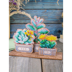 Вышивка крестиком на деревянной основе "Сад суккулентов" 14*20*7 см SO-160