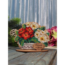 Вышивка крестом на деревянной основе "Примулы в горшке" 10*12*5 см SO-159